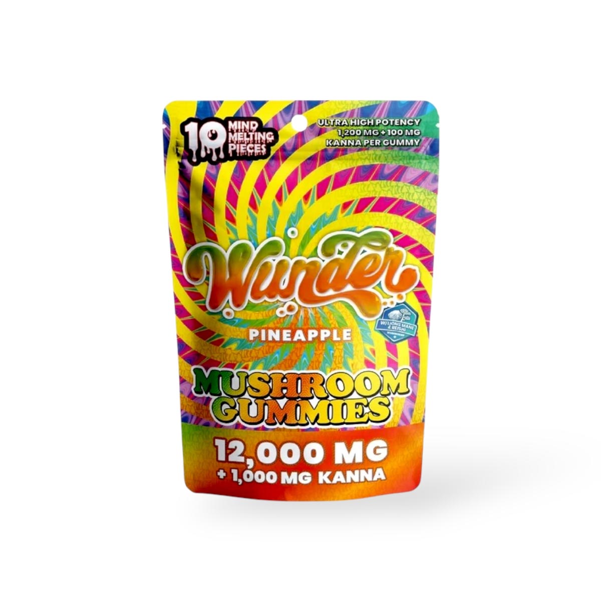 Wunder High Potency Blend Mushroom Gummies Pineapple 1,200mg Per Gummy