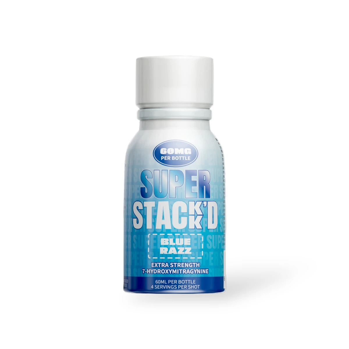 SUPER STACK’D Extra Strength 7-Hydroxymitragynine Shot Blue Razz 60mg 60 ml