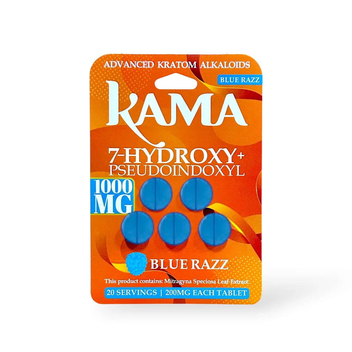Kama 7 Hydroxy + Pseudoindoxyl Chewable Tablets Blue Razz 200mg Per Tablet