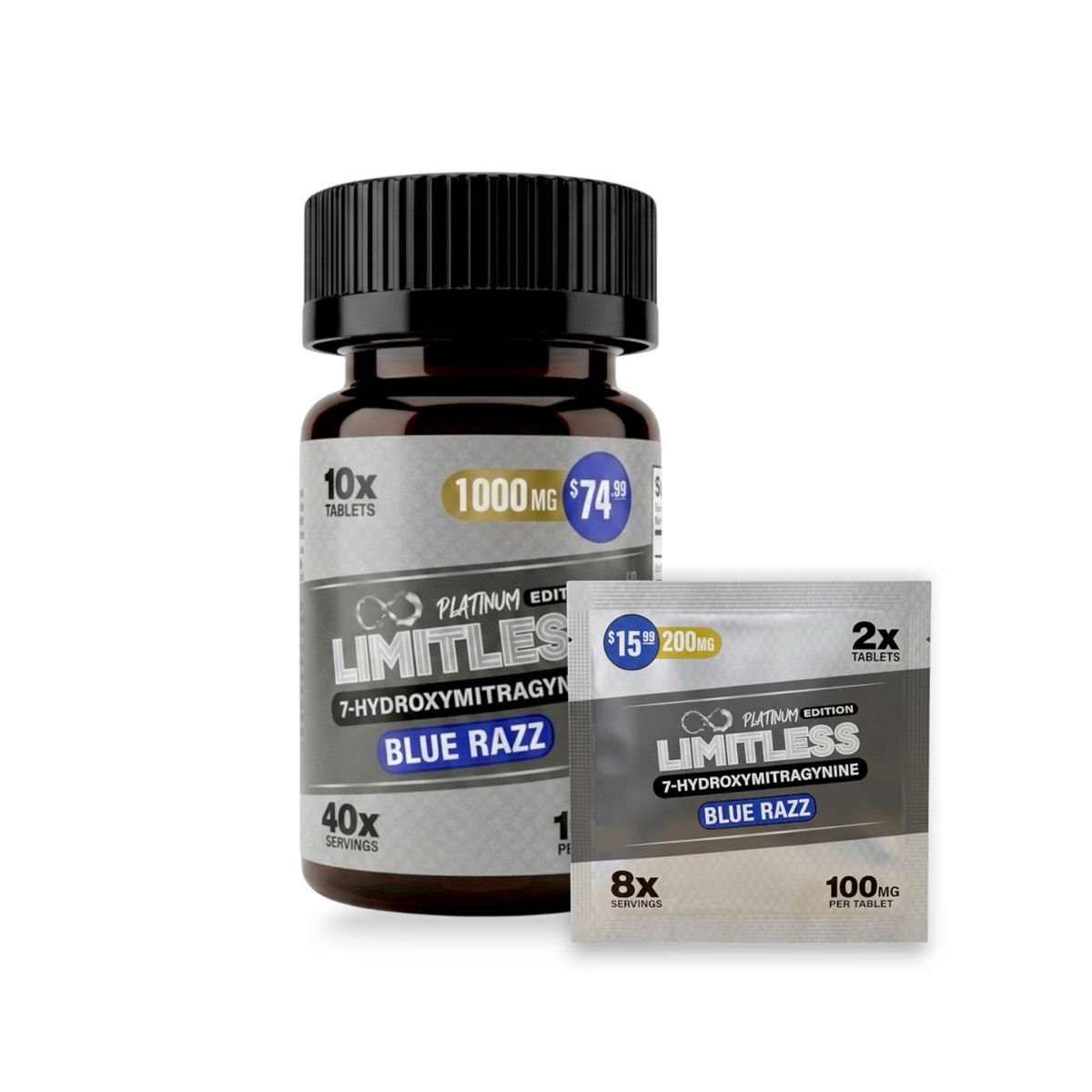 Limitless Platinum 7-Hydroxymitragynine Blue Razz Tablets 100mg