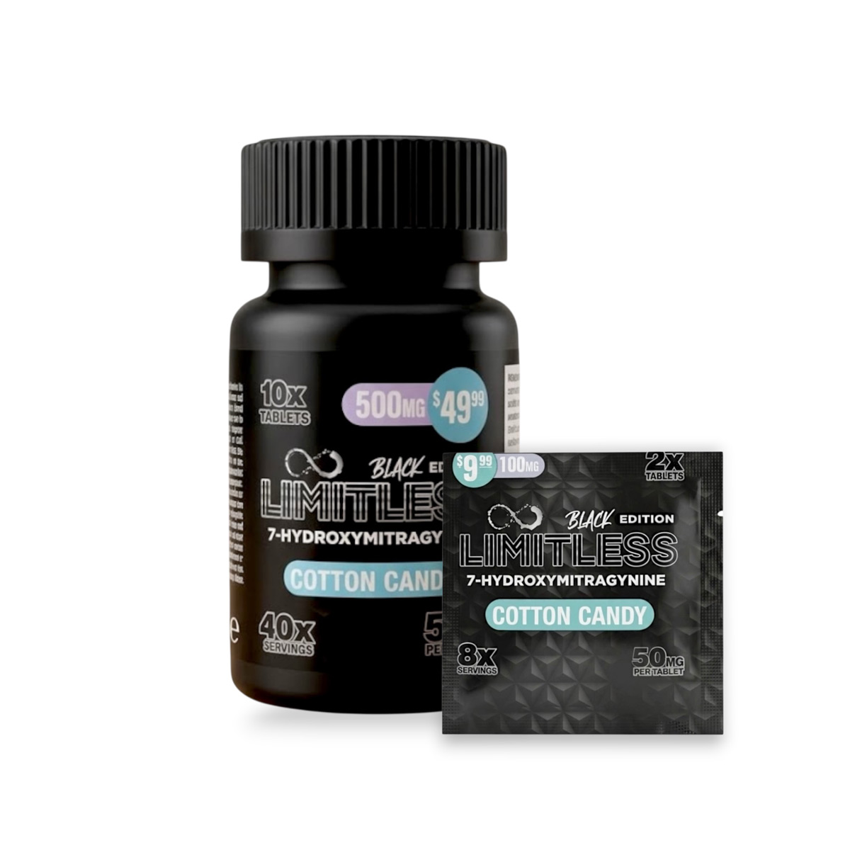 Limitless Black Edition 7-Hydroxymitragynine Chewable Tablets Cotton Candy 50mg