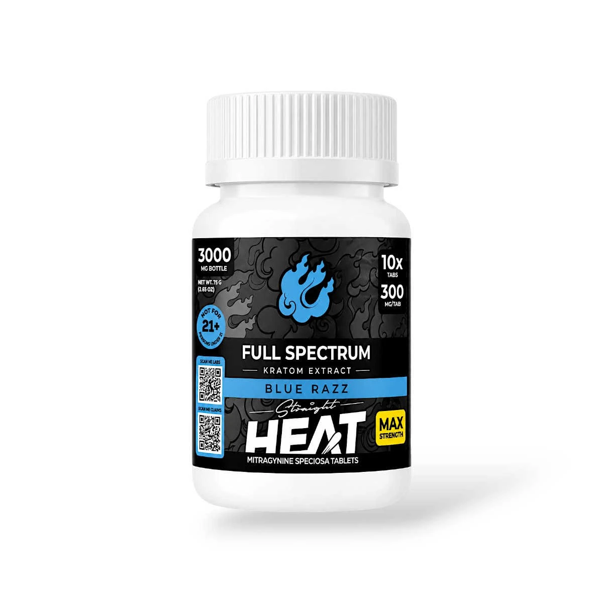 Straight Heat Full Spectrum Kratom Extract Blue Razz Chewable Tablets 300mg
