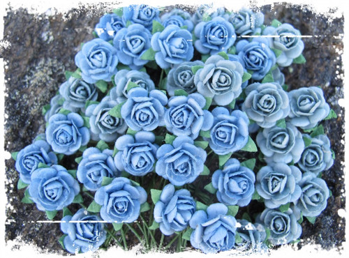 Blomster PD roser 1mm, vintage blå