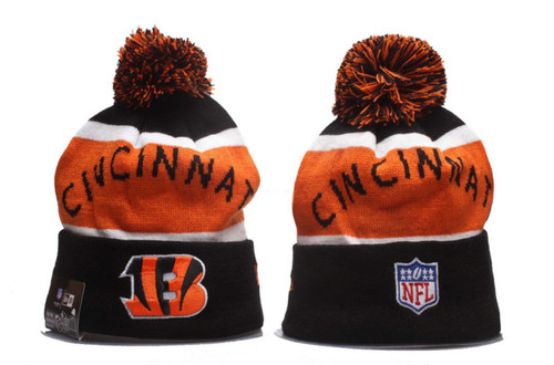 Men NFL Cincinnati Bengals Black Cuffed Knit Hat With Pom