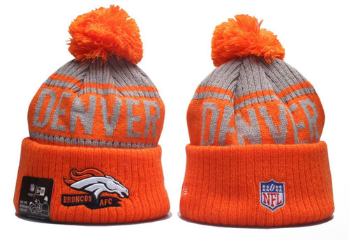 Men NFL Denver Broncos Cuffed Knit Hat With Pom