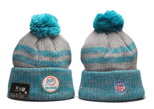 Men NFL Miami Dolphin Cuffed Pom Knit Hat