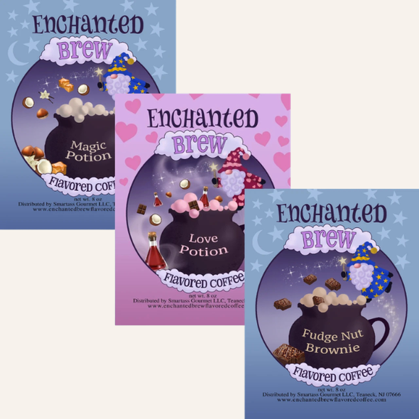 Enchanted Brew Flavored Coffee Sampler Pack - Potion Explosion! - three 8oz bags