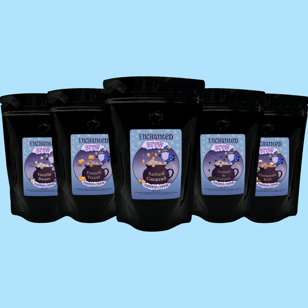 Flavor Explosion Party Pack! Flavored Coffee Sampler Gift Pack - 5 Single-pot Bags of Ground Coffee