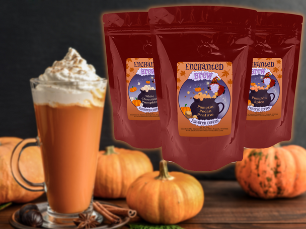Fabulous Fall Pumpkin Lover's Flavored Coffee Sampler Gift Pack - Three 8 oz Bags