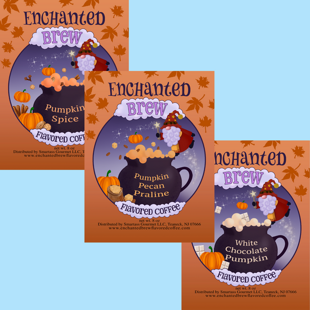 Fabulous Fall Pumpkin Lover's Flavored Coffee Sampler Gift Pack - Three 8 oz Bags