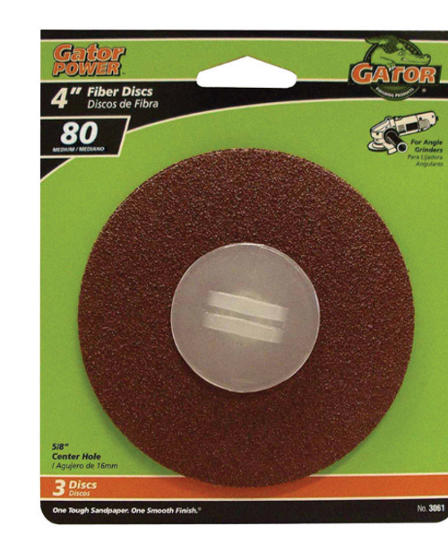 4 in. Aluminum Oxide Center Mount Fiber Disc 80 Grit Medium 3 pk