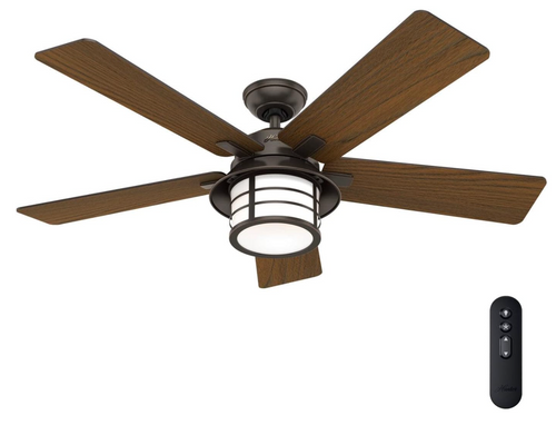 Hunter Lantern Bay 54-in Onyx Bengal Bronze LED Indoor/Outdoor Downrod or Flush Mount Ceiling Fan with Light Remote (5-Blade)