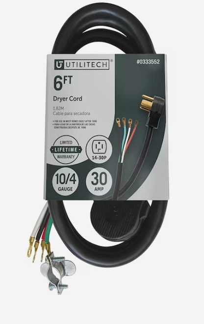 Utilitech 6-ft 4-Prong Black Dryer Appliance Power Cord