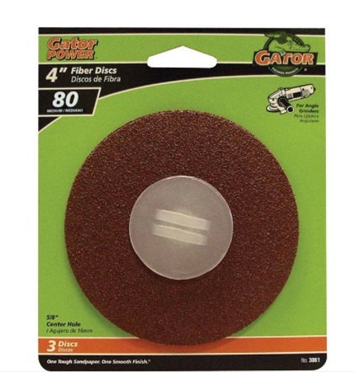 Gator 4 in. Aluminum Oxide Center Mount Fiber Disc 80 Grit Medium 3 pk