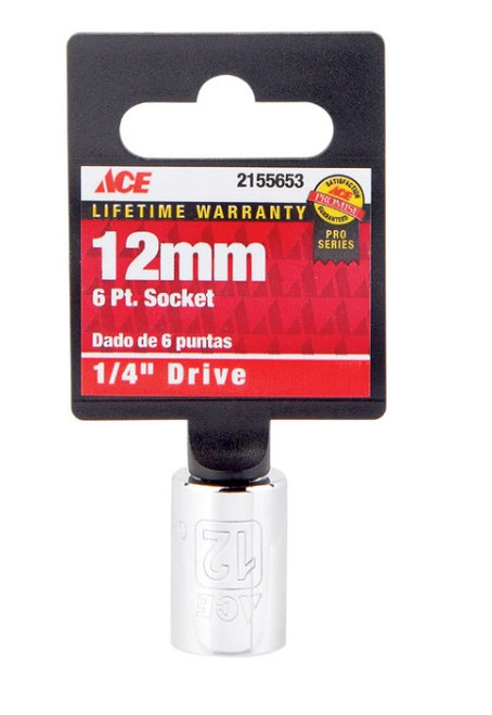 Ace 1/4 in. drive Metric 6 Point Socket 12mm