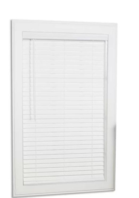 allen + roth Trim at Home 2-in Slat Width 52-in x 64-in Cordless White Faux Wood Room Darkening Horizontal Blinds