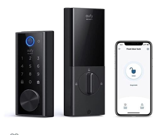 eufy Security - Smart Lock Wi-Fi Replacement Deadbolt with App/Keypad/Biometric Access - Black