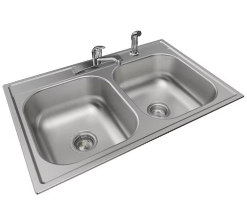 Elkay Drop-In 33-in x 22-in Satin Stainless Steel Double Equal Bowl 4-Hole Kitchen Sink All-in-one Kit