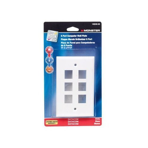 Monster Cable Multi-Media Keystone Wall Plate 6 Port White