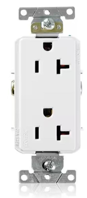 Decora Plus 20 Amp Commercial Grade Self Grounding Duplex Outlet, White