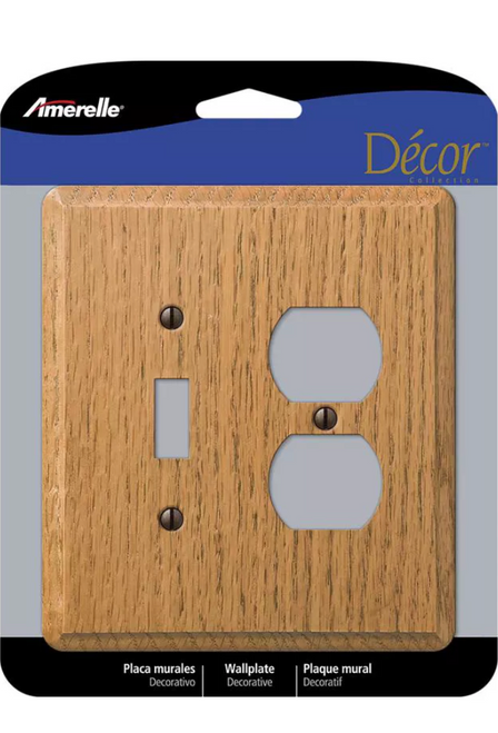 Contemporary Light Brown 2 Gang Oak Wood Duplex/toggle Wall Plate 1 Pk