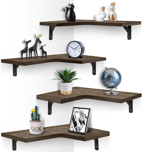 Black Corner Floating Shelves Wall Mounted Set of 4