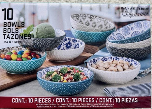 Signature Housewares Stoneware 14.5 Oz Bowls, 9-Piece Set