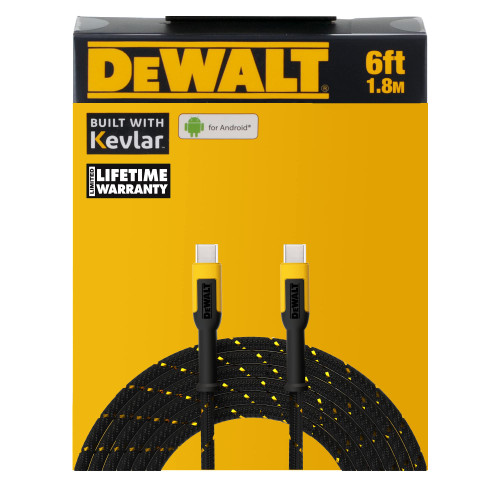 DEWALT USB C Charging Cable — Reinforced Braided Cable for USB-C to USB-C — Type C Fast Charging — Type C to Type C Cable — Fast Charging Cord — 6 ft