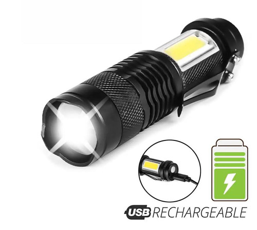 Mini Rechargeable LED Flashlight Use XPE COB Lamp Bead Double Light Source Flash Light