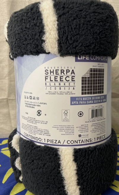 Life Comfort Reversible Sherpa Fleece Blanket, Dark Gray Queen King 94” x 108”