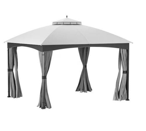 allen + roth 10-ft x 12-ft Brown Frame and Grey Fabric Metal Rectangle Screened Semi-permanent Gazebo