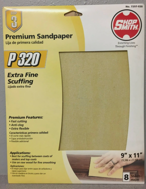 Shopsmith 7297-030 11 in. L x 9 in. W 320 Grit Aluminum Oxide Sandpaper 8 pk