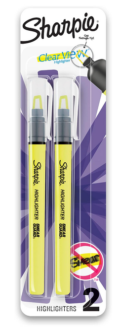 SHARPIE Clear View Highlighter Stick, Yellow, 2/Pack (1950744)