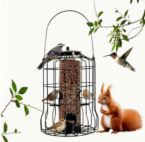 1pc Bird Feeders For Outside, Metal Hanging Tube Bird Feeder With 4 Feeding Ports