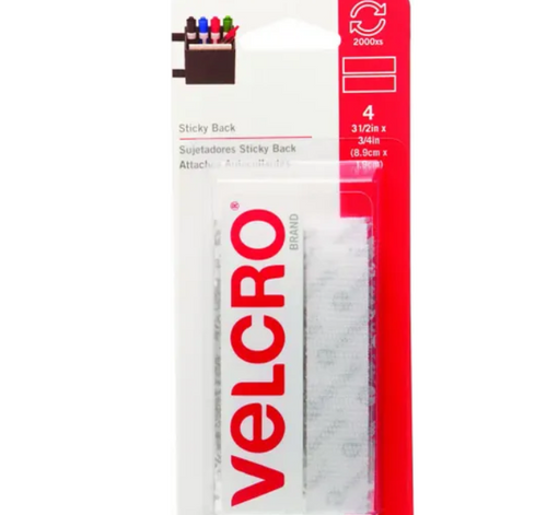 Velcro Brand 90076 Sticky Back White Sticky Back Fastener 3-1/2 Inch By 3/4 Inch Pack Of 4