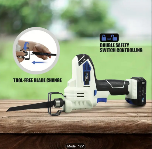 12V Cordless Reciprocating Saw Compact With 2pcs Wood Blades Includes 2000mah Battery, Smart Charger