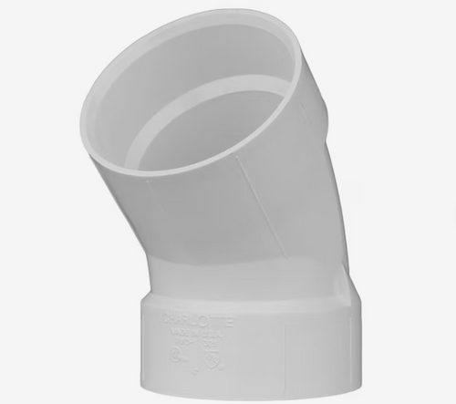 Charlotte Pipe 4-in x 4-in PVC DWV Hub 45 Degree Elbow for Sanitary Drain, Waste, and Vent Applications