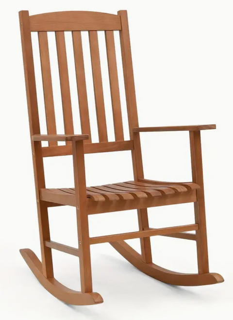 Premium Eucalyptus Wood Rocking Chair - Outdoor Patio Rocker with Comfortable Ergonomic Design