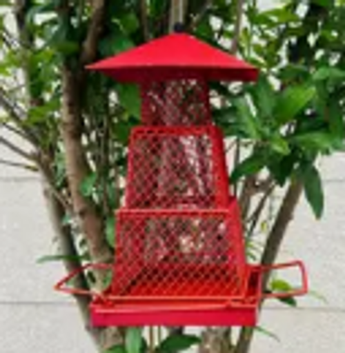 Red Metal Wild Bird Hopper Feeder