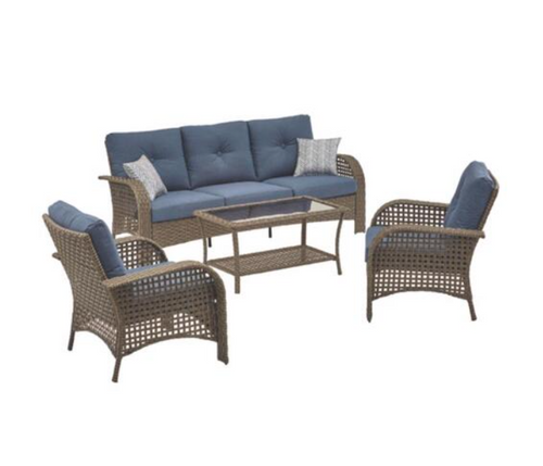 Living Accents 21S0150E Deep Seating Set St. Charles 4 pc Walnut Steel Wicker Navy