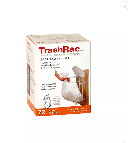 Trashrac 5 gal Trash Bags Handle Tie 72 pk 0.7 mil