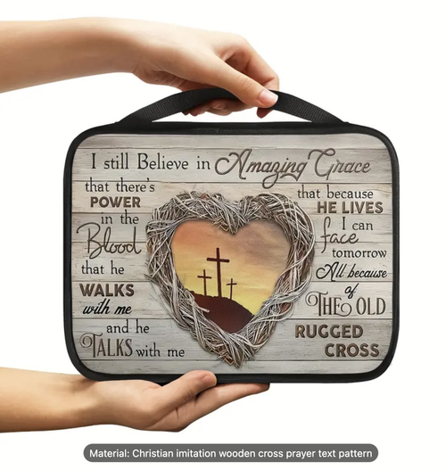 Religious-Themed Prayer Text Design Polyester Fiber Book Cover With Handle and Zipper Pocket