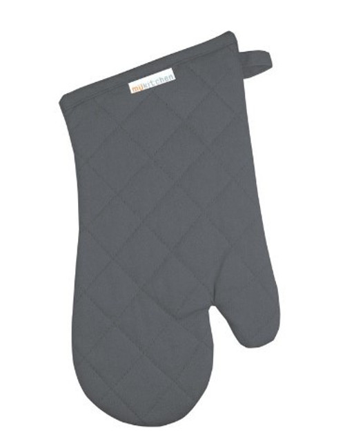 "MU Kitchen Stainless Cotton Oven Mitt - 100% Cotton Herringbone Quilted with Terry Lining - Machine Washable, Heat Resistant (Hanging Loop Included)
