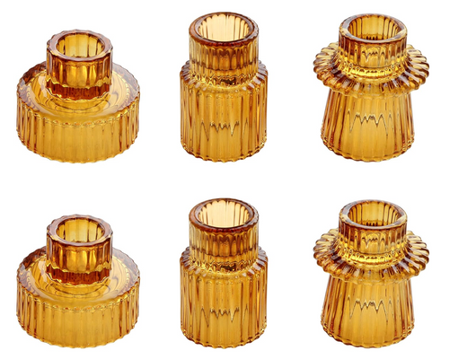Vixdonos Taper Glass Candlestick Holders Tealight Candle Holders for Table Centerpieces, Wedding Decor and Dinner Party (6 Pcs, Amber) Vixdonos Taper Glass Candlestick Holders Tealight Candle Holders for Table Centerpieces, Wedding Decor and Dinner Party (6 Pcs, Amber)