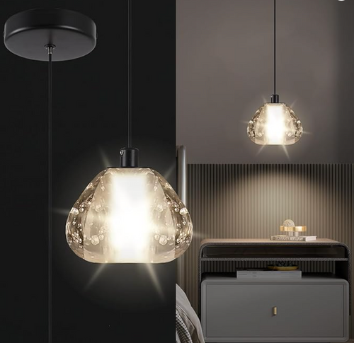 Crystal Pendant Lights for Kitchen Island & Bedside Apple-Shaped Frosted Crystal Shade | Adjustable Height | Easy DIY Installation