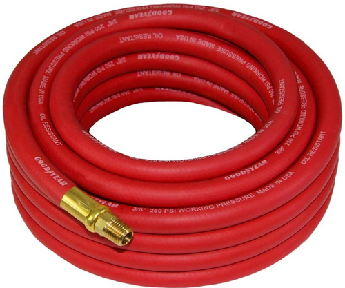 Grip on Tools Goodyear 25 ft. L x 3/8 in. D EPDM Rubber Air Hose – 250 psi, Red with Solid Brass Fittings