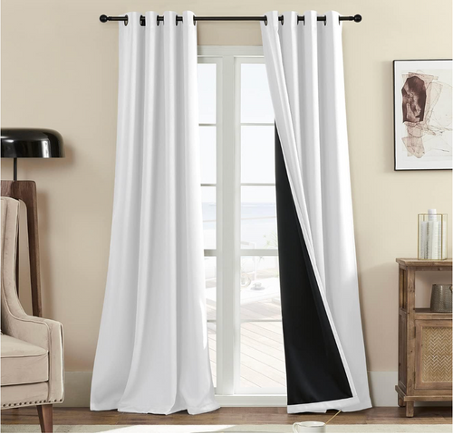 100% Blackout Curtain Panels – 52"W x 84"L Greyish White Thermal Insulated Drapes, 2 Panel Set with Grommets for Bedroom & Nursery