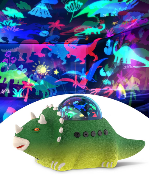 Creative 3-IN-1 LED Dinosaur Projector Toy – 360° Rotating Night Light with 7 Colors, Crawling Function & 14 White Noise Sounds for Kids 3-8 Years