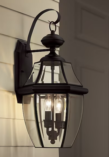 allen + roth Brayden 2-Light Outdoor Wall Light – 20.50-in H Matte Black Hardwired Fixture with Clear Glass, Weather-Resistant (BOX DAMAGED)