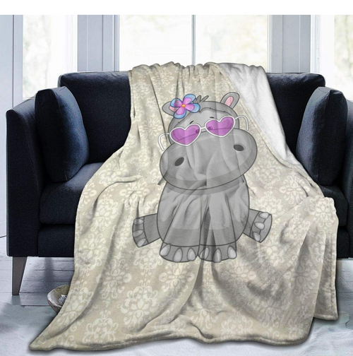 Hippo with Heart Glasses Fleece Blanket – Ultra‑Soft Flannel, Lightweight All‑Season Throw, Anti‑Pilling, Wrinkle & Fade Resistant, Machine Washable